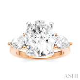 1 Ctw Tri-Mount Oval Shape Center Pear and Round Cut Diamond Semi Mount Engagement Ring in 14K Rose and White Gold